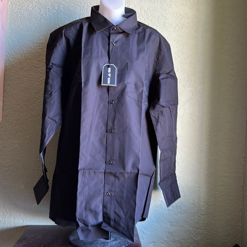 Verno Men's Black Dress Shirt Long Sleeve Size 34/35 (17-17.5 Neck) Formal